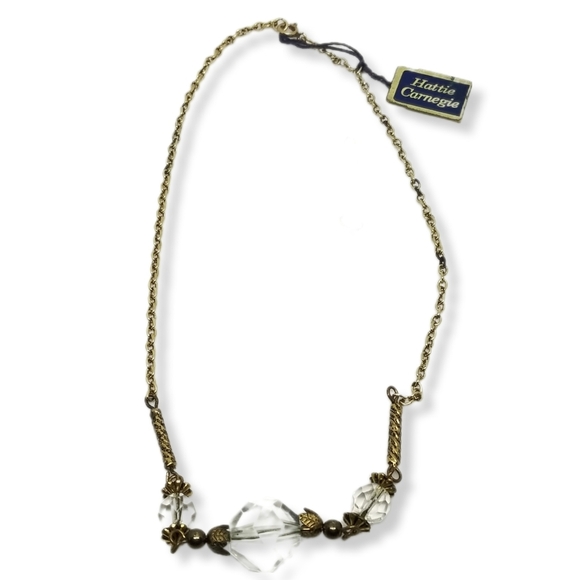 HATTIE CARNEGIE DAINTY GOLDTONE CHAIN & FACETED FAUX CRYSTAL BEAD NECKLACE - Picture 3 of 8